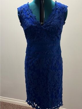 Joseph Ribkoff Royal Blue Lace V-Neck Midi Dress
